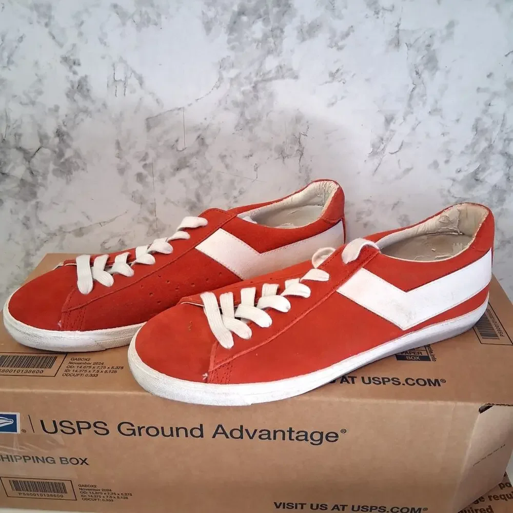 Pony Topstar Suede Ox Red Sneakers White Chevron Classic Low Top Sz 9.5 Women’s